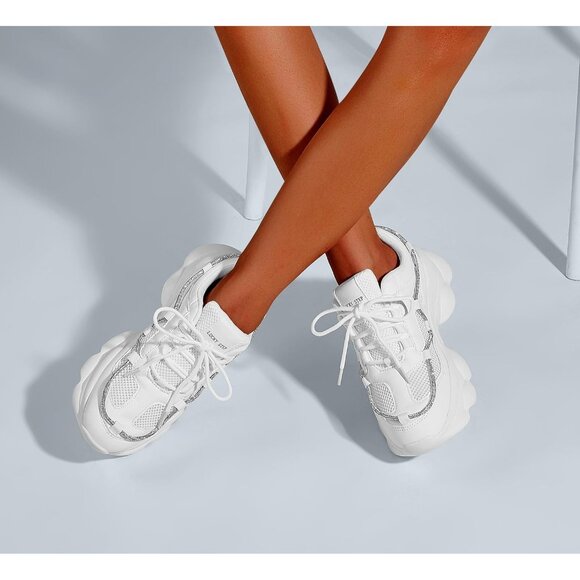 Women's 90s Chunky Sneakers Rope Platform Casual Thick Rave Walking Shoes White - Picture 6 of 9